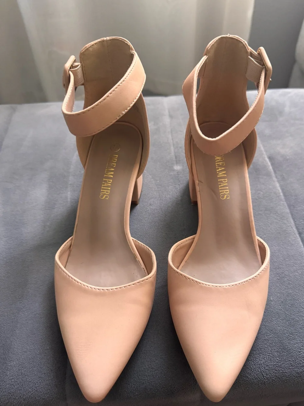 Dream Pairs Nude Ankle-Strap Pointed-Toe Block Heels